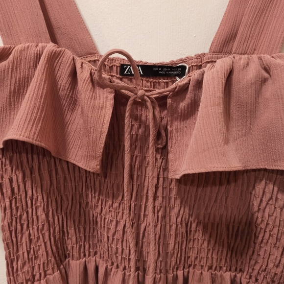 Derek Heart Smocked Maxi Dress ZS medium Pink Boho Peasant Strapless Pullover - Picture 4 of 14